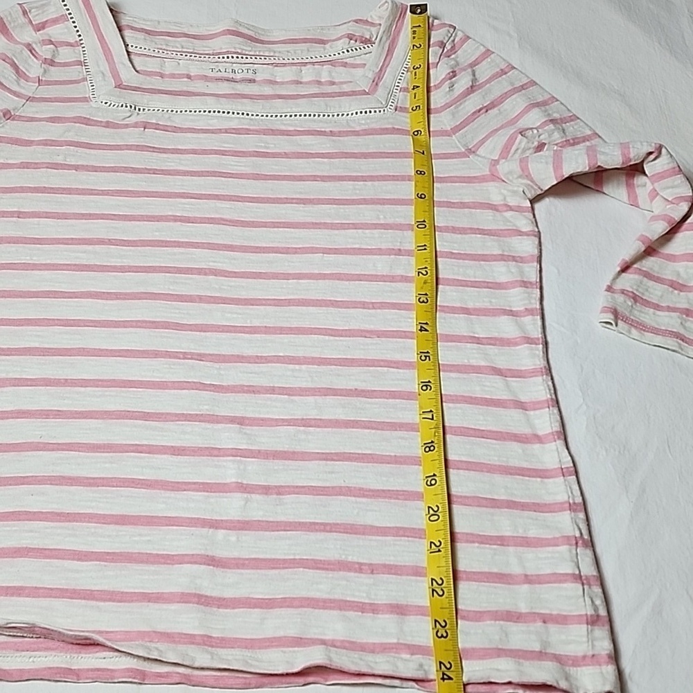 Talbots Large Pink and White Striped 100% Cotton Top Square Neck 3/4 Sleeve - Picture 8 of 10